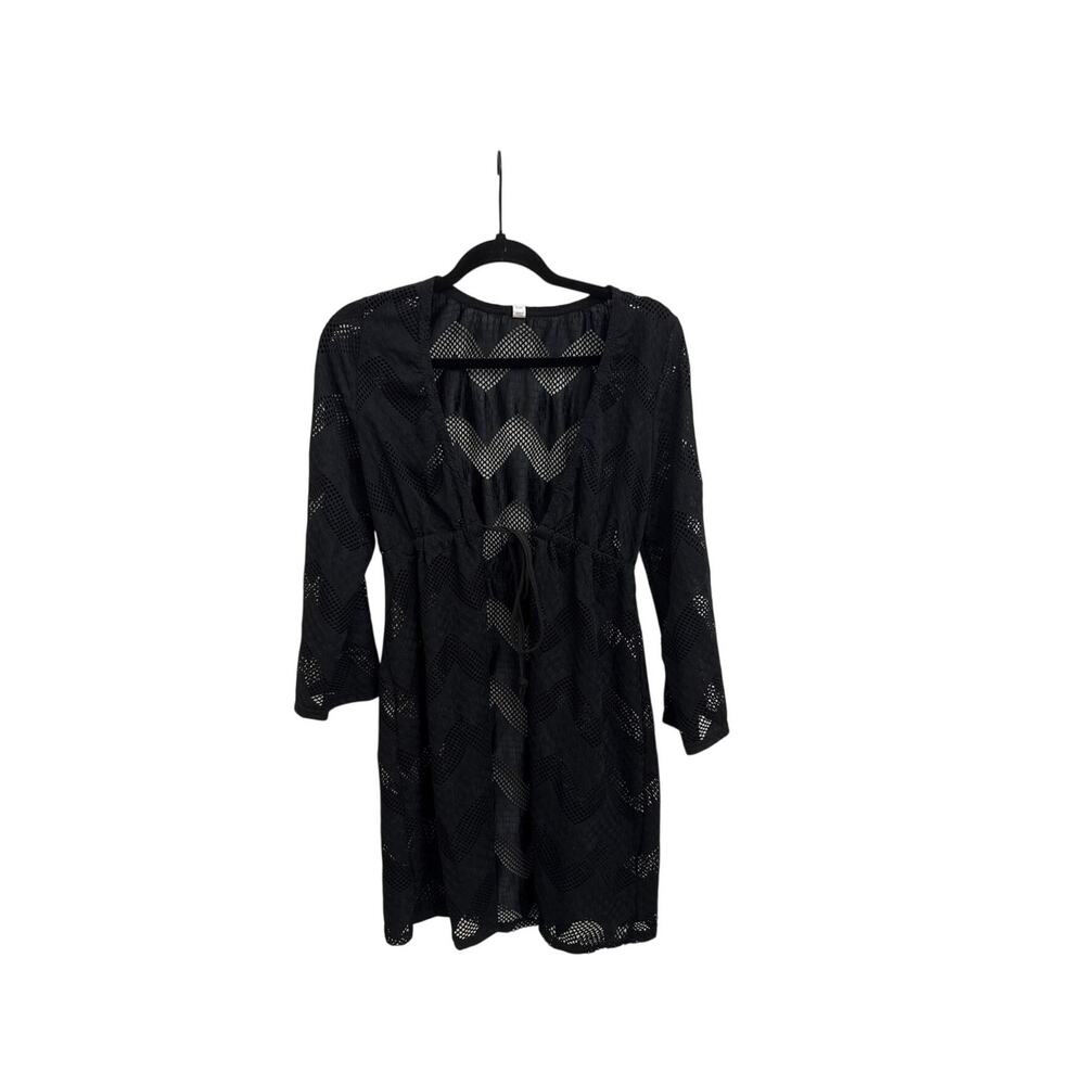 Coast to Coast Black Swim Beach Coverup Vacation Knit Tie Front Size Small